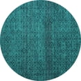 thumbnail image 1 of Ahgly Company Machine Washable Indoor Round Abstract Turquoise Blue Modern Area Rugs, 3' Round, 1 of 4