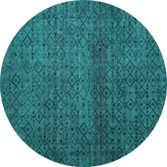 Ahgly Company Machine Washable Indoor Round Abstract Turquoise Blue Modern Area Rugs, 3' Round