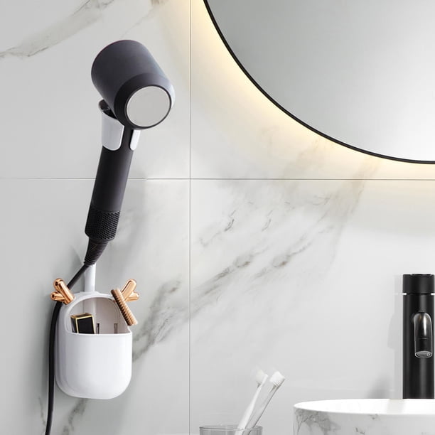 Estante para secador de pelo Fernando Organizador de herramientas de cuidado de peinado Soporte para secador Blanco 39 cm x 12 cm
