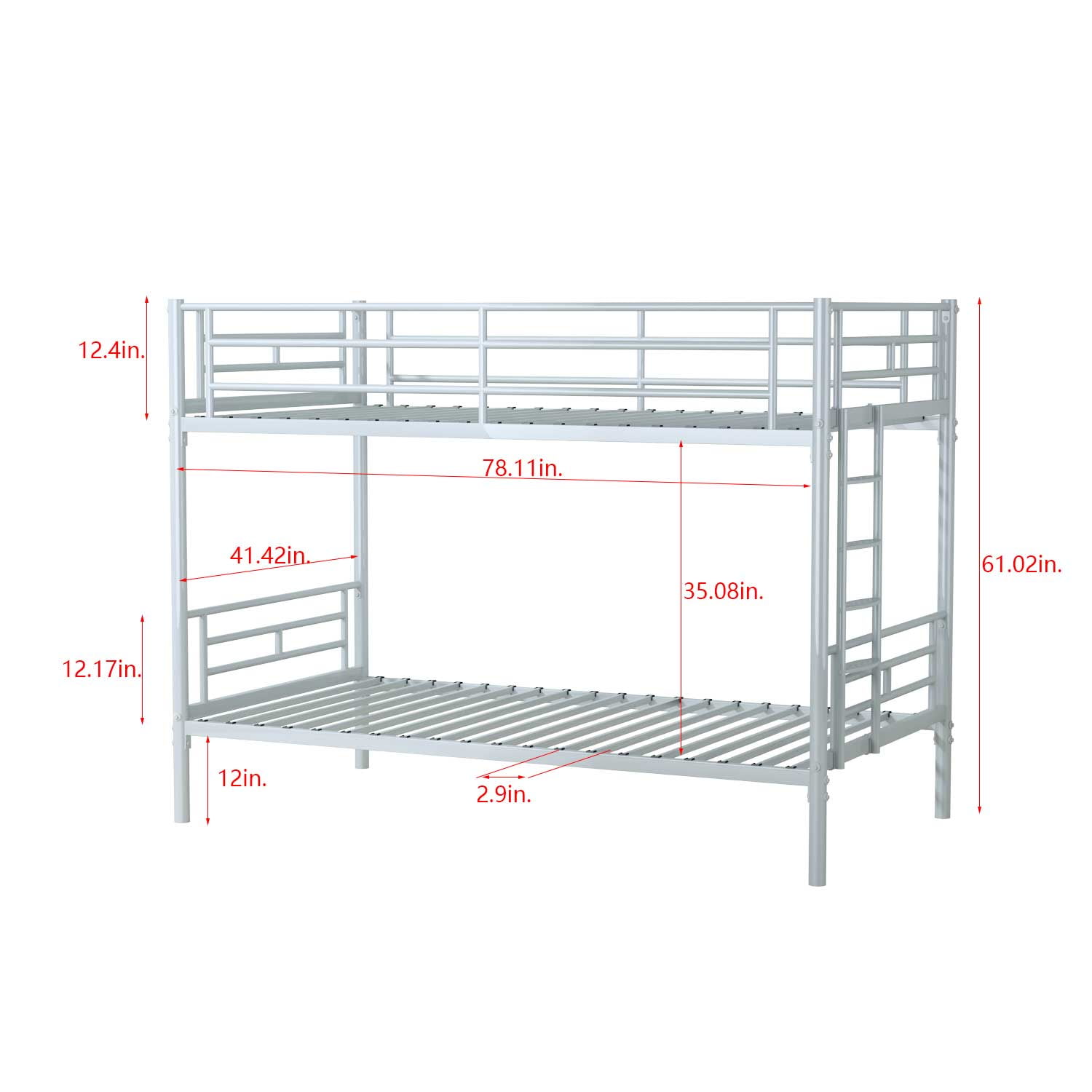 Kadyn Twin Over Twin Metal Bunk Bed, Steel Over Twin Bunk Bed with Removable Ladder, Modern Bunk Bed Frame for Teens, Silver