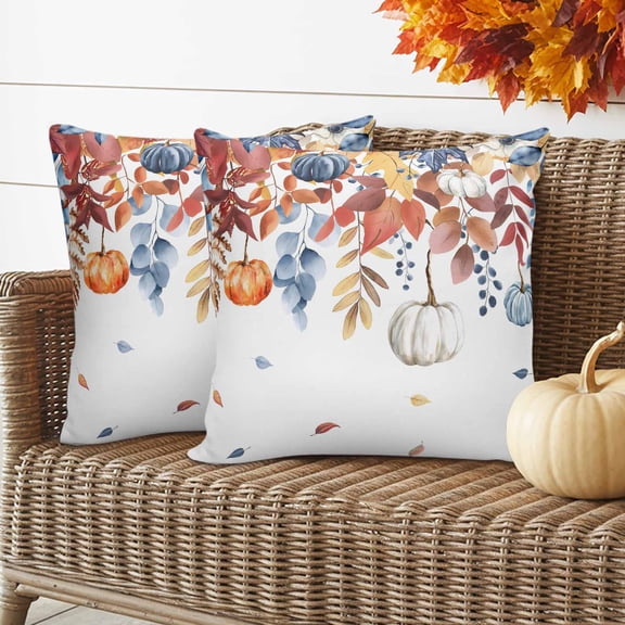 Outdoor Waterproof Pillow Covers Thanksgiving Autumn Pumpkin Decorative Throw Pillow Protectors for Patio Sofa Garden Couch,18x18in 2 Pack