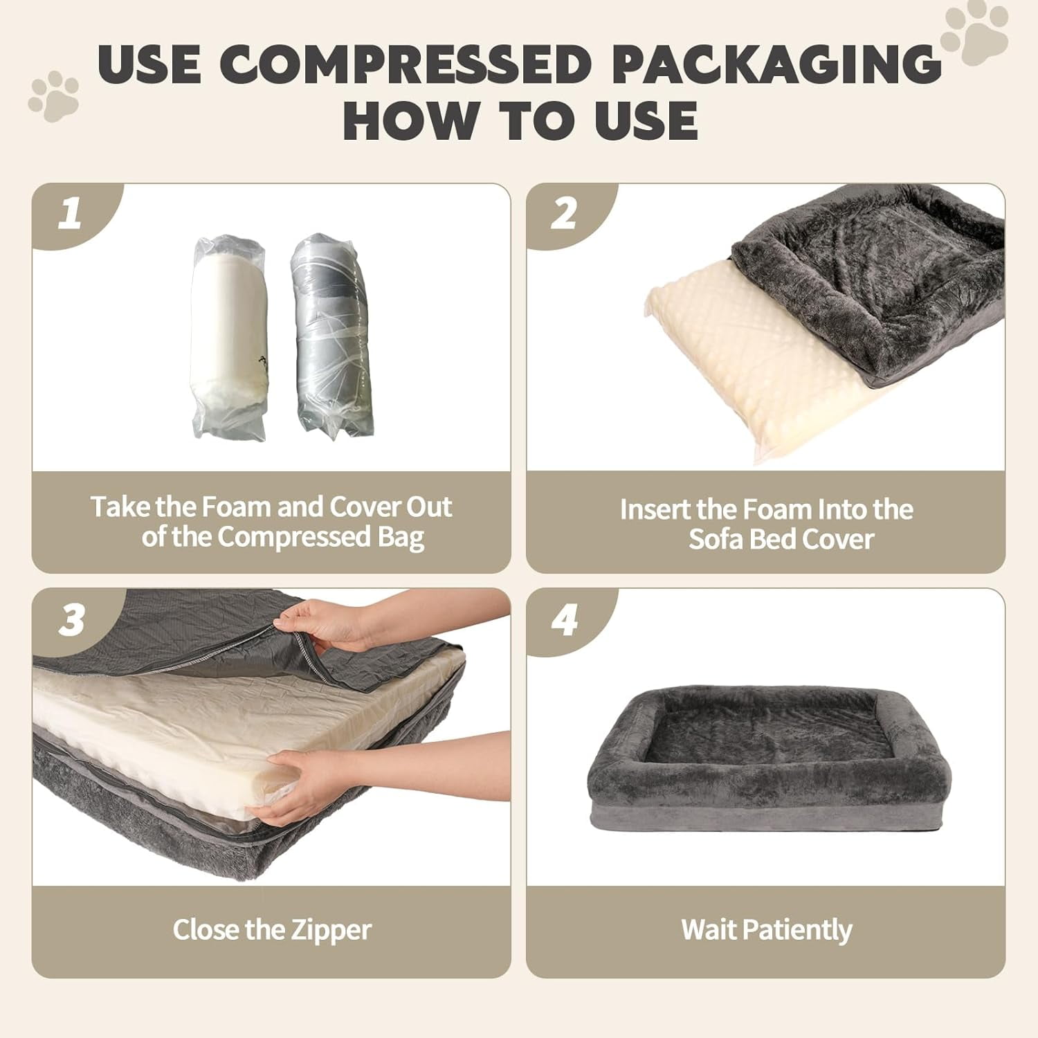 Dog Bed Waterproof Medium/Large Sized XL Foam Pet Beds Removable Washable Cover Dog Sofa Egg Crate Foam Support with Zipper Bottom Bolster Deluxe Plush Mat (34.6x26x7.5in+Grey)