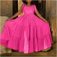 thumbnail image 5 of Efsteb Women Bow Casual Sleeveless Dresses Solid Pleated Long Dress Elegant Loose Square Neck Suspender Beach Dress (Hot Pink,XXL), 5 of 6