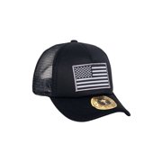 USA Flag Curve Bill Trucker Mesh Hat, Black
