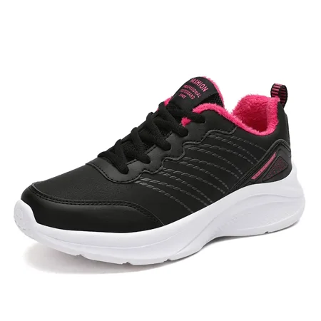 

Women‘s Winter Fleece Lined Sneakers Solid Color Faux Leather Lace Up Running Shoes Women‘s Footwear