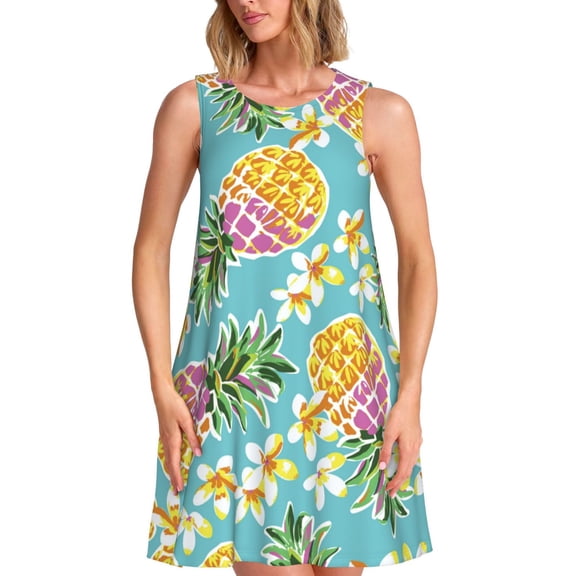 Spring Summer Dresses for Women 2025 - Cute Pineapples Swimsuit Coverup Sundresses for Women, Beach Vacation Clothes for Women, Hawaiian Tshirt Dresses for Women
