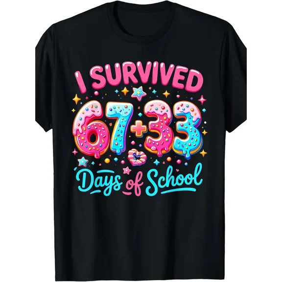 Funny 100 Days of School 67 33 Donut Graphic Unisex Teacher Short Sleeve Tee