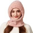 thumbnail image 5 of LIZUOJUN Under $5 Balaclava Hat 3 In 1 Integrated Trapper Hat One Size Polyester Cotton Fabric Windproof Full Head Neck Face Protection Autumn Winter Warm Knit Headwear Pink, 5 of 6