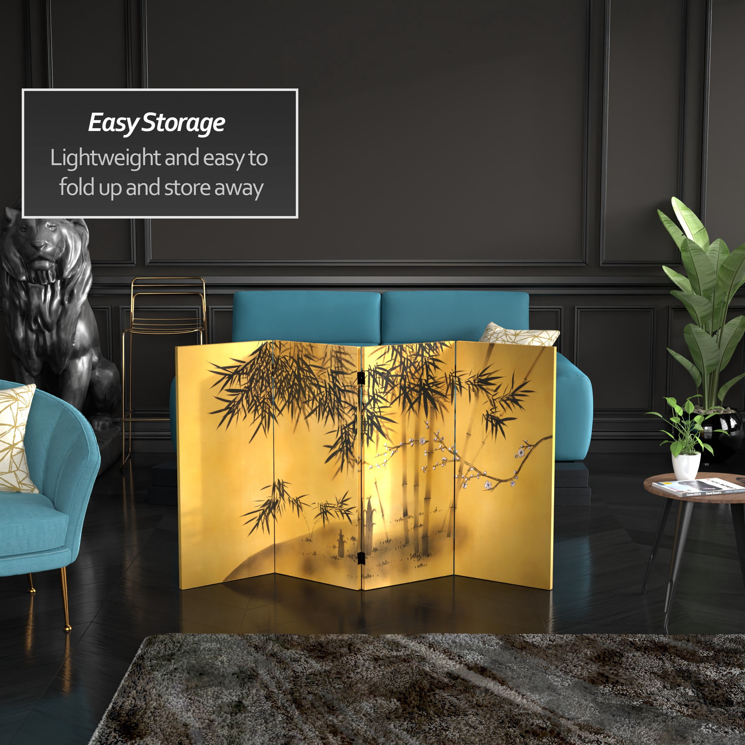 Oriental Furniture 3 ft. Tall Bamboo Tree Canvas Room Divider - 4 Panel
