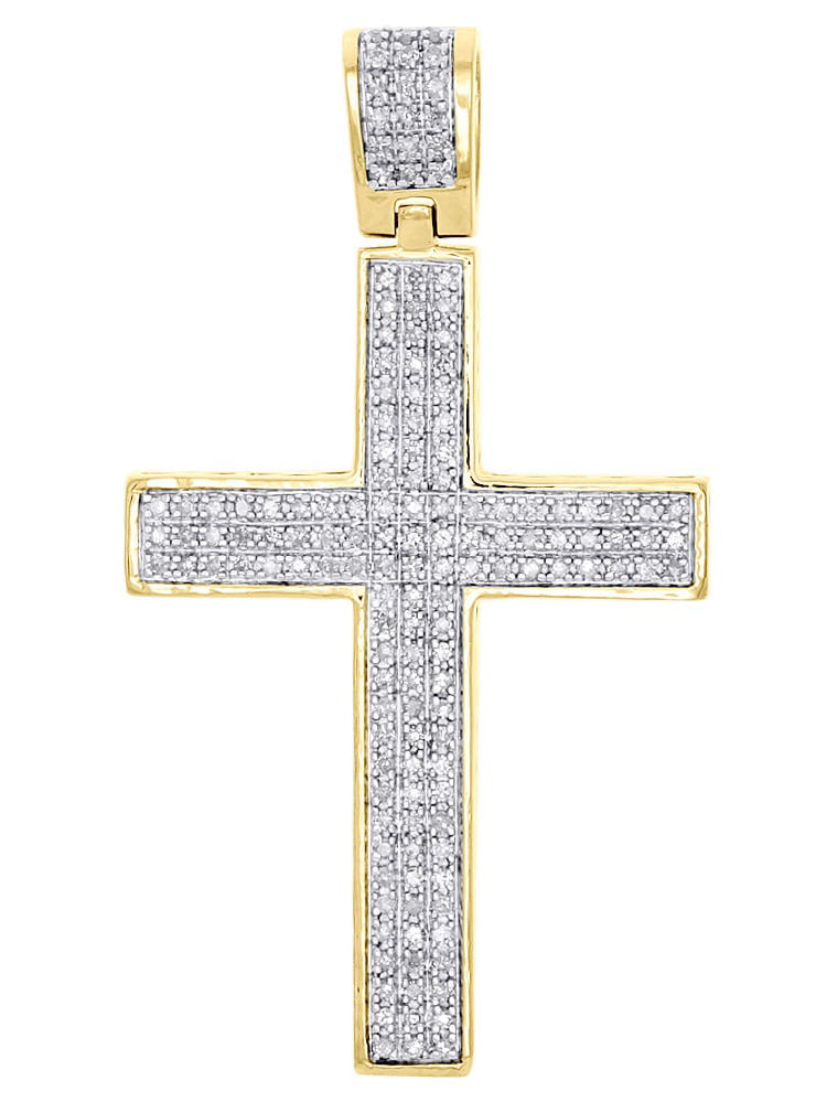 10K Yellow Gold Genuine Diamond Cross Domed Pendant 1.75