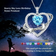 Fasjewly I Love You to The Moon and Back Necklace,S925 Sterling Silver Heart Birthstone Necklace, Moon and Star Pendant Necklace Christmas Birthday Anniversary Jewelry Gifts for Women / Wife /Mom