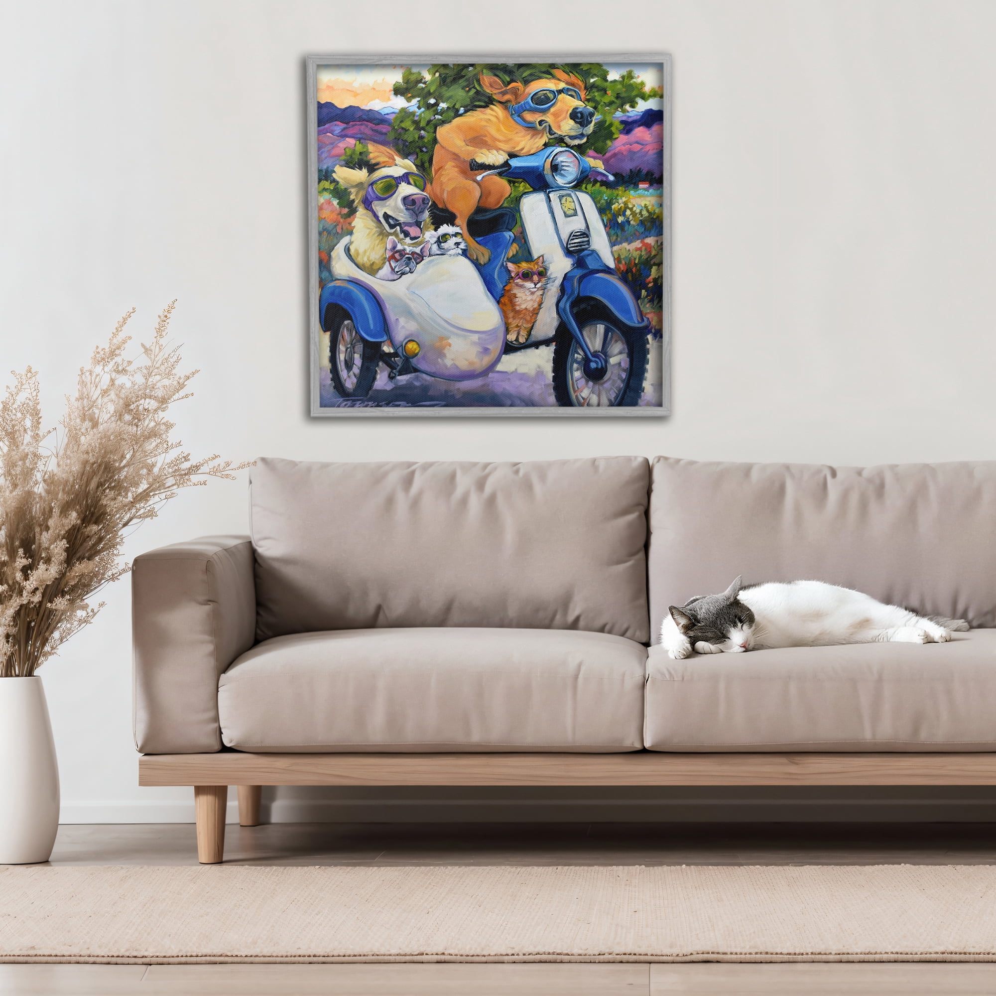 Stupell Industries All Doggled Up Sidecar Gray Framed Giclee Art, design by CR Townsend