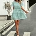 thumbnail image 4 of ATOYSOY Women's Retro Mesh Splicing Short Sleeve Mini Babydoll A Line Dress Round Neck Elegant Casual Tiered Trendy Summer Saving Beach Sundress Workout Dress for Girls Green, 4 of 6