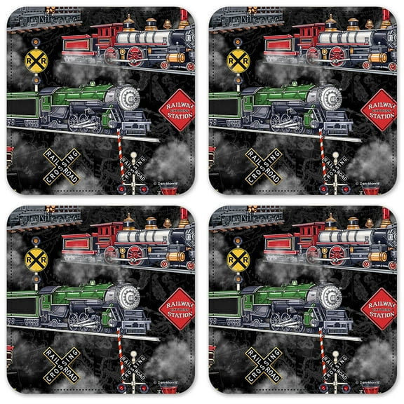 Vinyl Drink Coasters - Set of 4 - Steam Locomotives (black) - Image by Dan Morris
