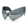 thumbnail image 4 of XL Oversized Rimless Shield Futuristic Wrap 80s Funky Robotic Sunglasses Silver Mirror, 4 of 8