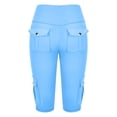 thumbnail image 4 of Women's Shorts Biker Shorts Women High Waisted Short Leggings Knee Length Womens Gym Workout Long Shorts,Blue Women's Shorts S, 4 of 6