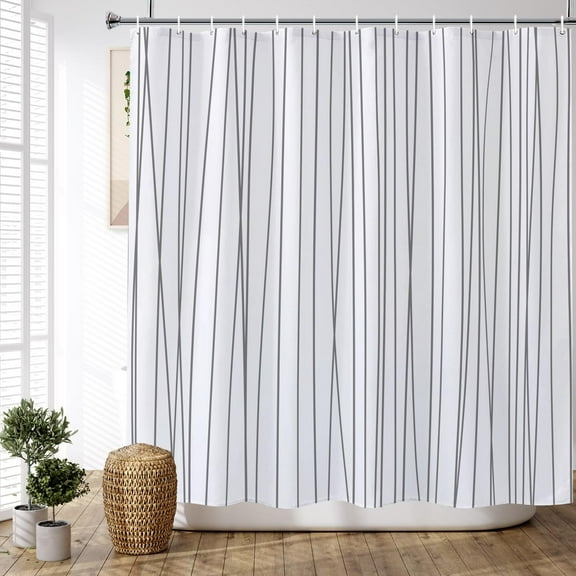 Grey and White Striped Shower Curtain Modern Geometric Farmhouse Shower Curtains for Bathroom Decor Waterproof Fabric Shower Curtain Set Hotel Style 72x72 Inches