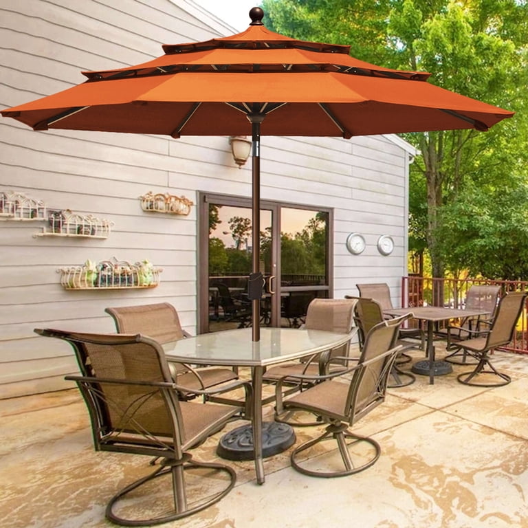 blue patio umbrella with white pole Serena and Lily