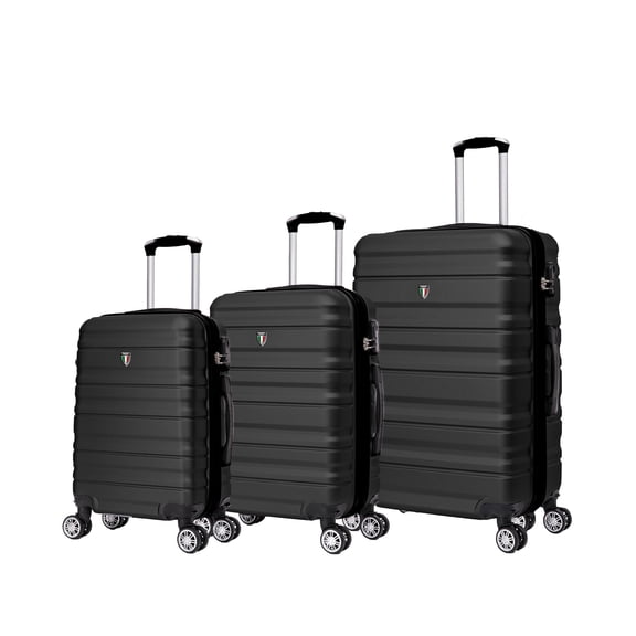 TUCCI ITALY Girovita Hardside Spinner Luggage 3-Piece Set 20/24/28", Unisex Adult Scratch Resistant Suitcase - Black