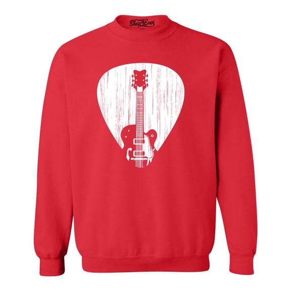 Shop4Ever Men's Electric Guitar Pick Musician Crewneck Sweatshirt X-Large Red