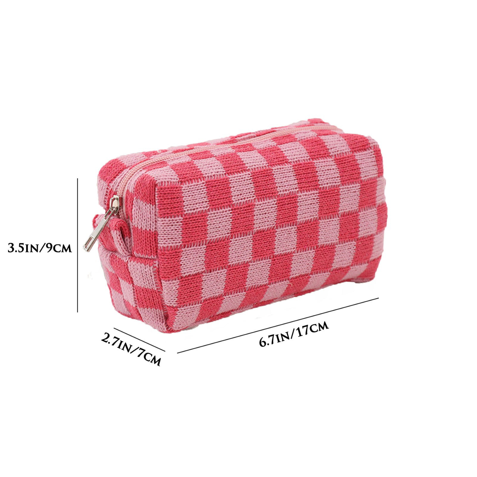 Travel Cosmetic Bag Plaid Checkered Makeup Bag Leather Waterproof Skincare  Bag With Handle And Divider