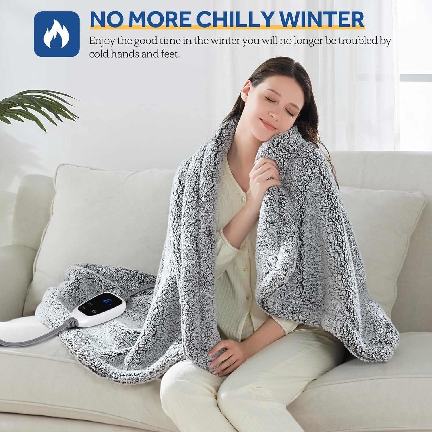 Electric Blanket Heated Throw 50"x60" Soft Double Super Cozy with 6 Fast Heating Levels & 2-10 Hours Auto-Off, Over-Heat Protection, Machine Washable
