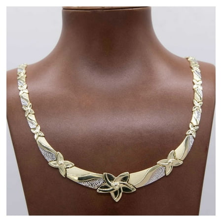 Graduated Hugs and Kisses Flower Women’s Adult Necklace 10K Two-Tone Gold , 15.08 Gr – Goldum NYC