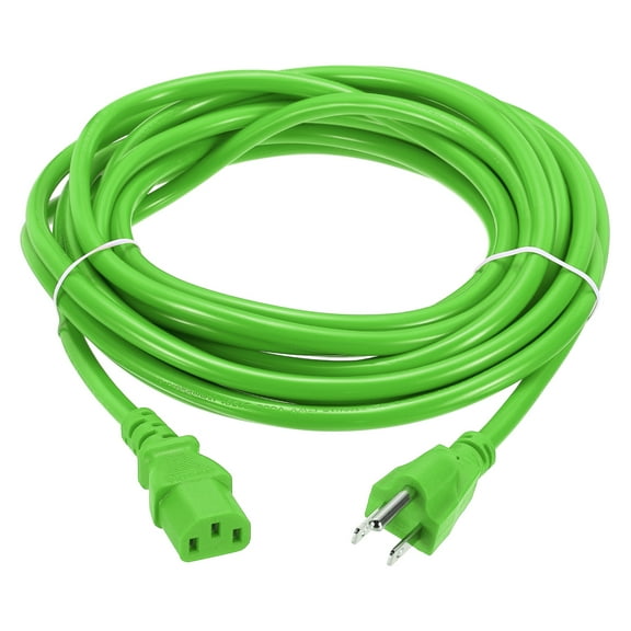 Uxcell 20ft 18 AWG Green 18/3 Universal Power Cord C13 to NEMA 5-15P 10A 125V 3-Prong Extension Power Cord