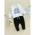 thumbnail image 3 of Bagilaanoe Toddler Baby Boy Long Pants Set Rabbit Letter Print Long Sleeve Sweatshirt Pullover Tops + Drawstring Sweatpants 6M 12M 18M 24M 3T Kids Casual Sweatsuits, 3 of 9