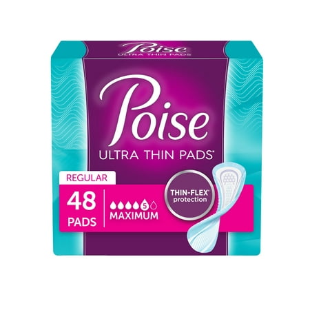 Poise Ultra Thin Incontinence Pads for Women, Maximum Absorbency, 48