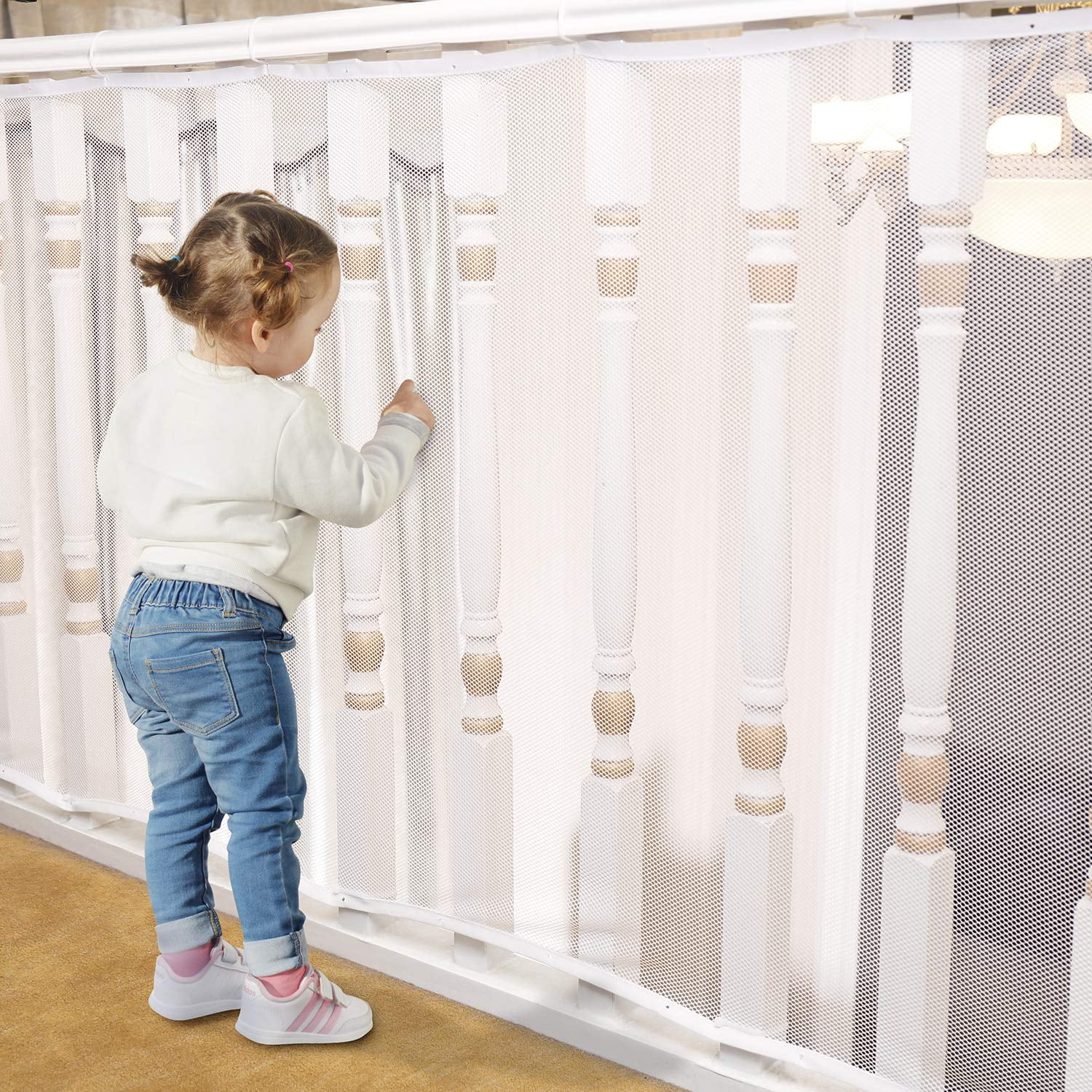 10ft x 3ft Pets Stair Railing Proof Mesh for Kids Toys Banister Guard for Baby Child Safety Net White 