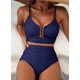 thumbnail image 4 of Bikini Herseas acanalado con aro en U y cuello en V, tiro alto, azul marino, talla L, 4 of 6