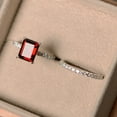 thumbnail image 2 of Emerald cut garnet ring, sterling silver, engagement ring, January birthstone, red gemstone ring garnet, 2 of 4