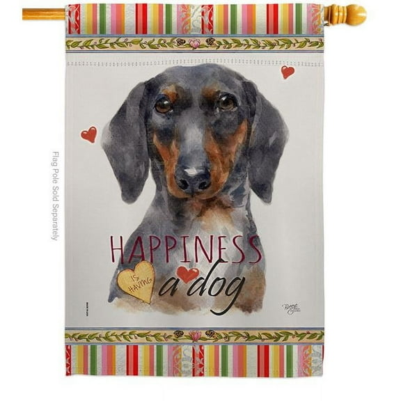 Breeze Decor H110252-BO Black Tan Dachshund Happiness Animals Dog 28 x 40 in. Double-Sided Decorative Vertical House Flags for Decoration Banner Garden Yard Gift