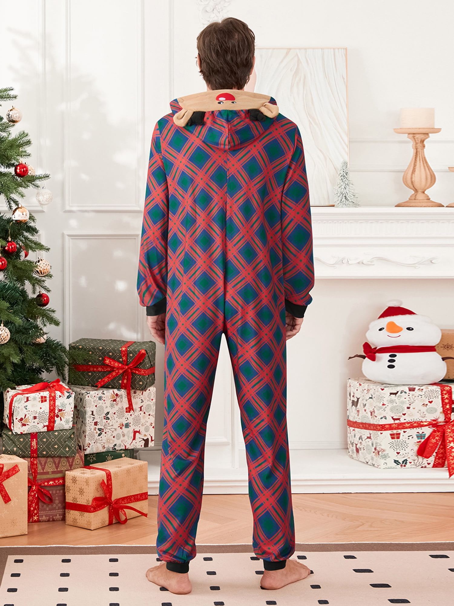 Niwicee Pyjama Femme Hiver Noël Polaire Ensembles de Pyjama Chaud Vêtements de Nuit 2 Pièces Wapiti Imprimé Xmas Flanelle Pijamas Haut à Manche Longue et Bas de Pyjama à Carreaux S-XXL(Rouge vin,S
