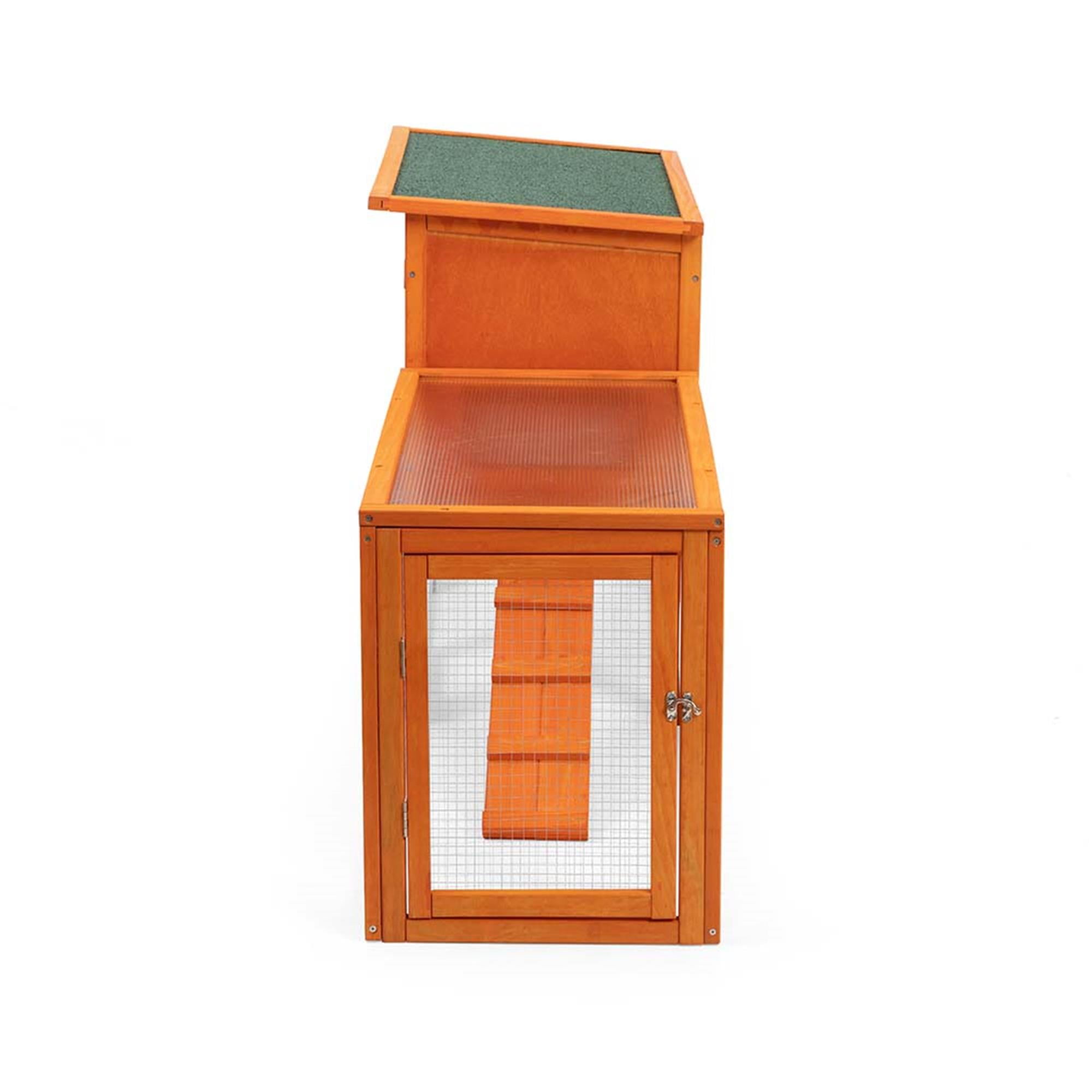 Kadyn 94" Outdoor Large Rabbit Hutch with Run, Wood 2-Story Chicken Coops for 4-6 Rabbits, Pet Cages for Small Animals, Orange