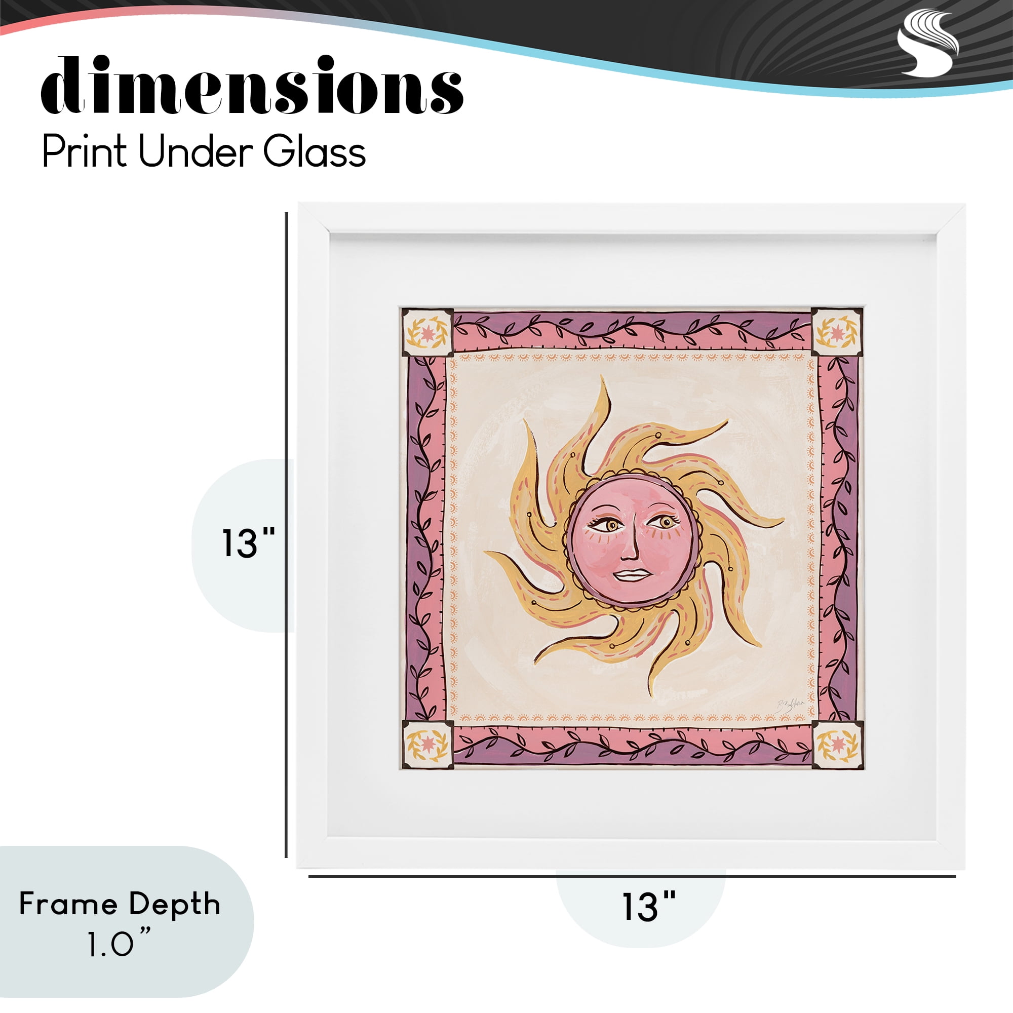 Stupell Industries Pink Sun Face with Leaf Border White Framed Print Under Glass, design by Two If By Sea Studios