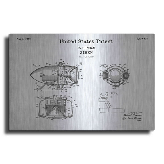 Luxe Metal Art 'Siren Blueprint Patent White' Acrylic Glass Wall Art, 16"x12"
