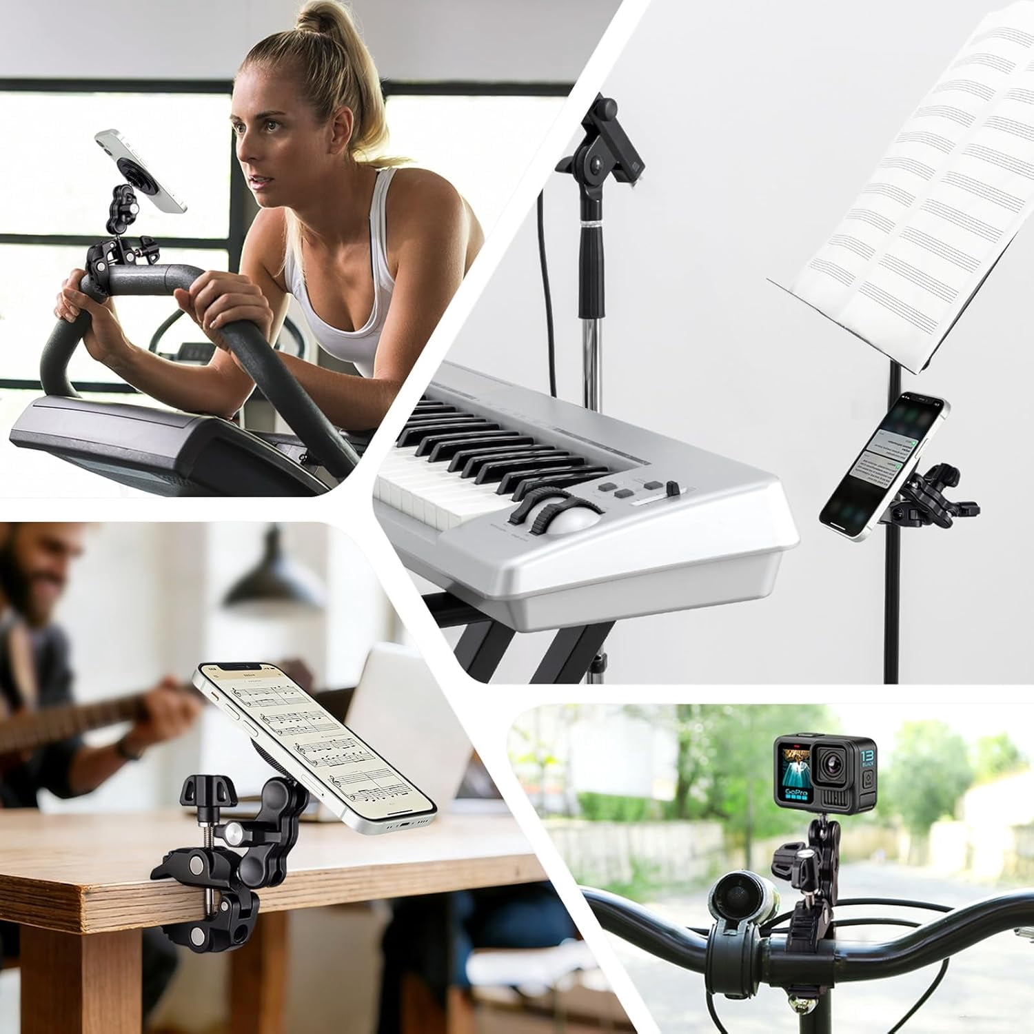 Magnetic Phone Holder for Mic Stand, All-Metal 360° Rotatable Magnet Phone Mount with Clamp, Clip Phones Mount for Microphone & Sheet Music Stands, Compatible with Magsafe & iPhone 17-12