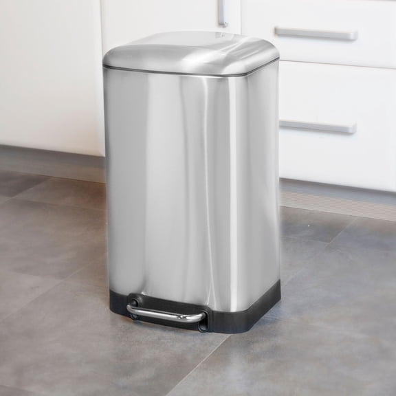 Totti 8 Gallon Stainless Steel Matte Finish Rectangular Trash Can w/ Soft Closing Lid