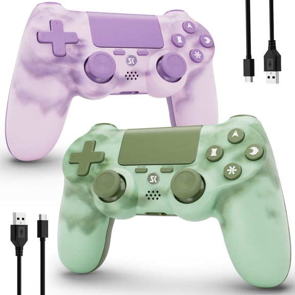 ISHAKO 2Pack Game Controller for P4/Pro/Slim/PC Windows, with Double Shock, 6-Axis Gyro - Pink&Green