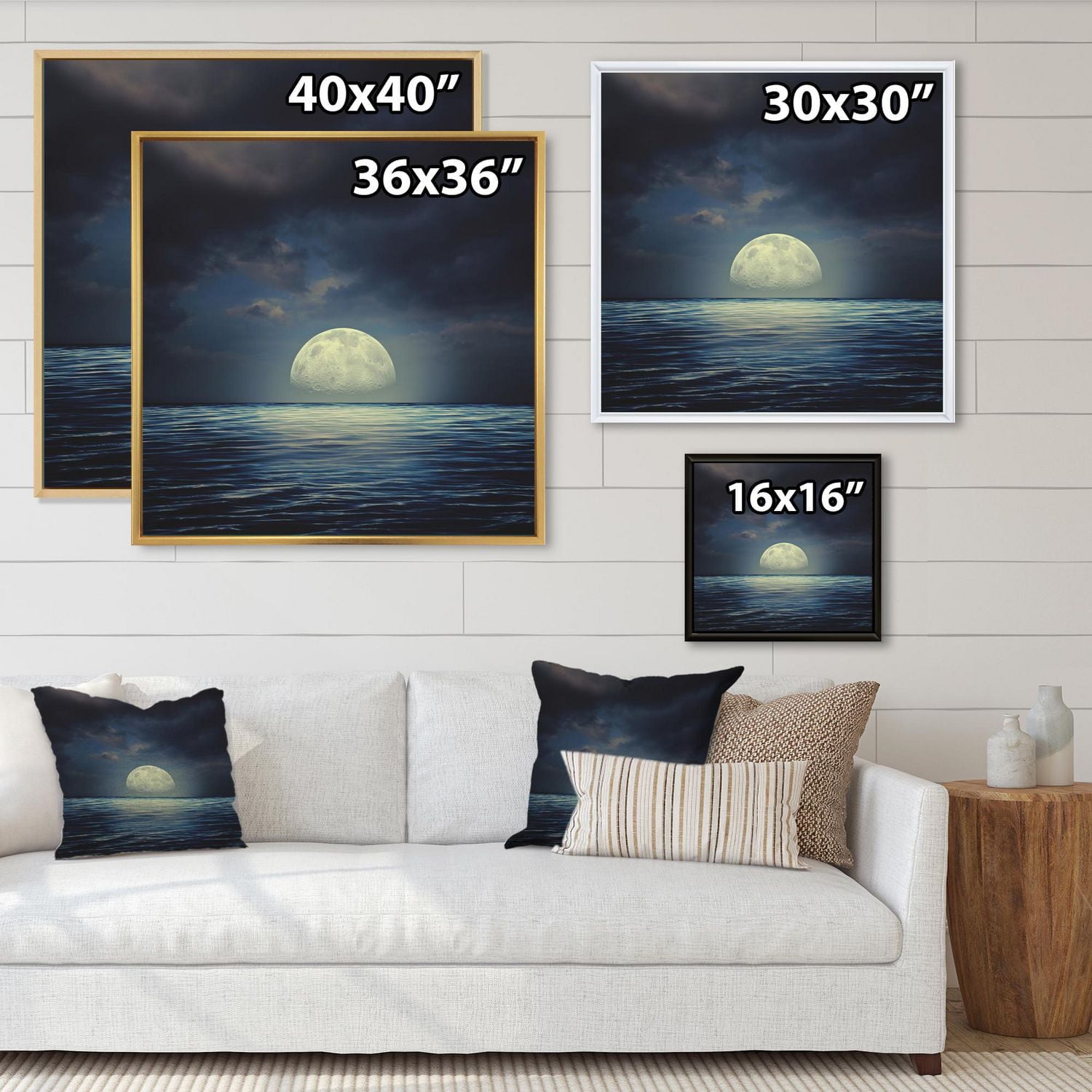 Designart Super Lune sur la mer II ART MURAL À CADRE FLOTT