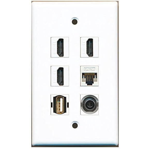 RiteAV - 3 HDMI 1 Port USB A-A 1 Port 3.5mm 1 Port Cat5e Ethernet White Wall Plate