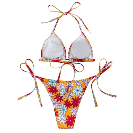Ociviesr Women Two Piece Swimsuit Swimwear Floral Print String Triangle Bikini Sets