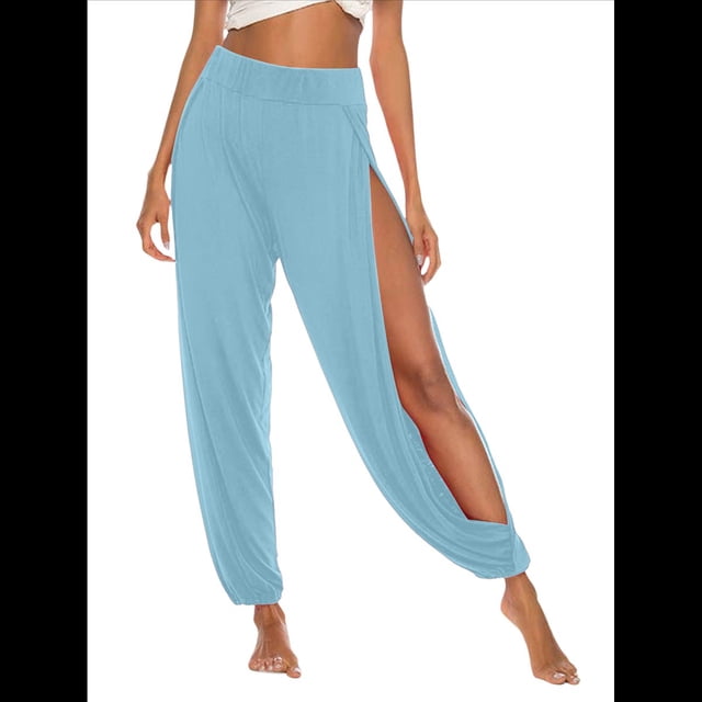 Pantalones Harén con Abertura Alta para Mujer, Pantalones Harén Hippies. Azul M