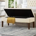 thumbnail image 2 of GZXS Modern Storage Ottoman Bench, 48" Button Tufted Velvet Upholstered Entryway Shoe Bench with Rubber Wood Legs, Easy to Assemble, Cream, 2 of 7