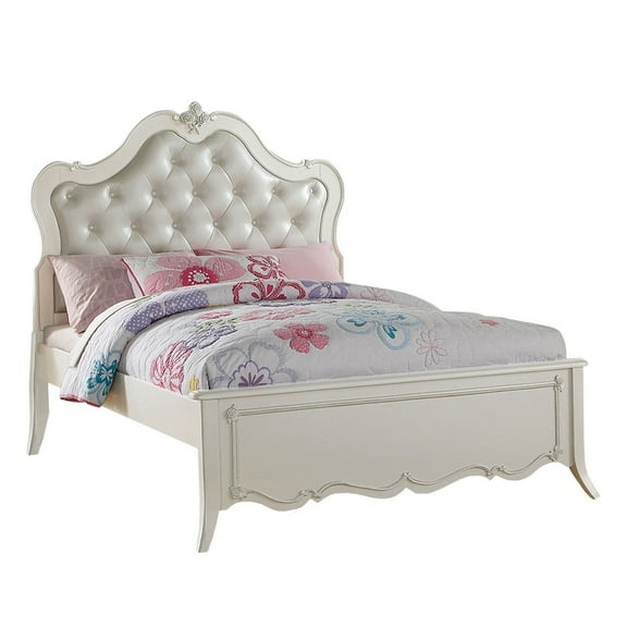 Pine Wood Twin Bed With Button Tufted Headboard Pearl White