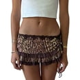 thumbnail image 1 of Women Y2K Lace Mini Skirt Low Rise Leopard Half Slip Skirt Contrast Ruffle Flowy Short Skirt Underskirt Coffee Color M, 1 of 3