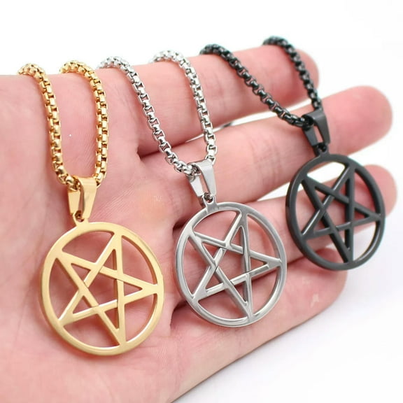 HOOUN 3pcs Lot Pagan Wicca Inverted Star Pentagram Pendant Stainless Steel Necklace