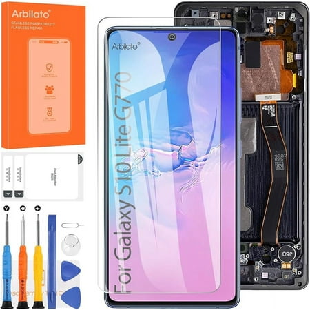 OLED Screen for Samsung Galaxy S10 Lite Screen Replacement for Samsung G770 LCD Screen SM-G770F,SM-G770U1 Touch Display Digitizer Assembly Repair Parts with Frame(Black with Figerprint Function)
